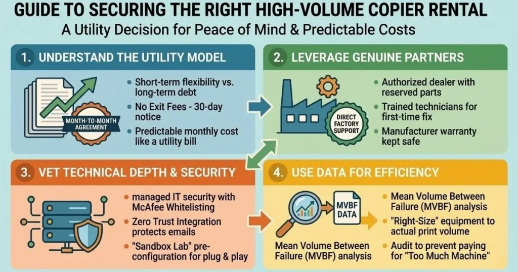 Guide to securing the right high-volume Copier Rental Cost in Dallas, focusing on McAfee Whitelisting, Zero Trust, and Sandbox Lab pre-configuration.
